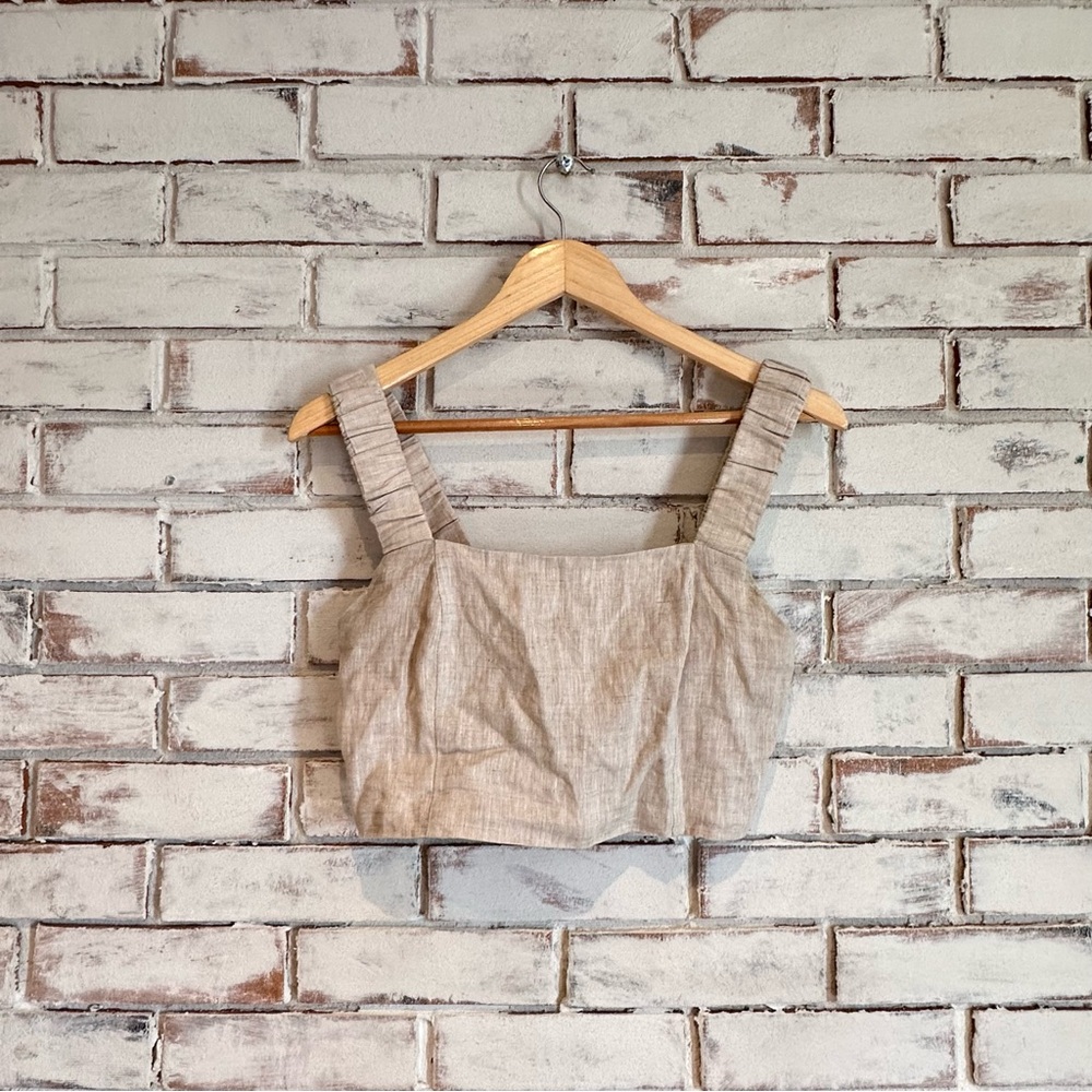 Lulu's Square-Neck Linen Crop Top size small